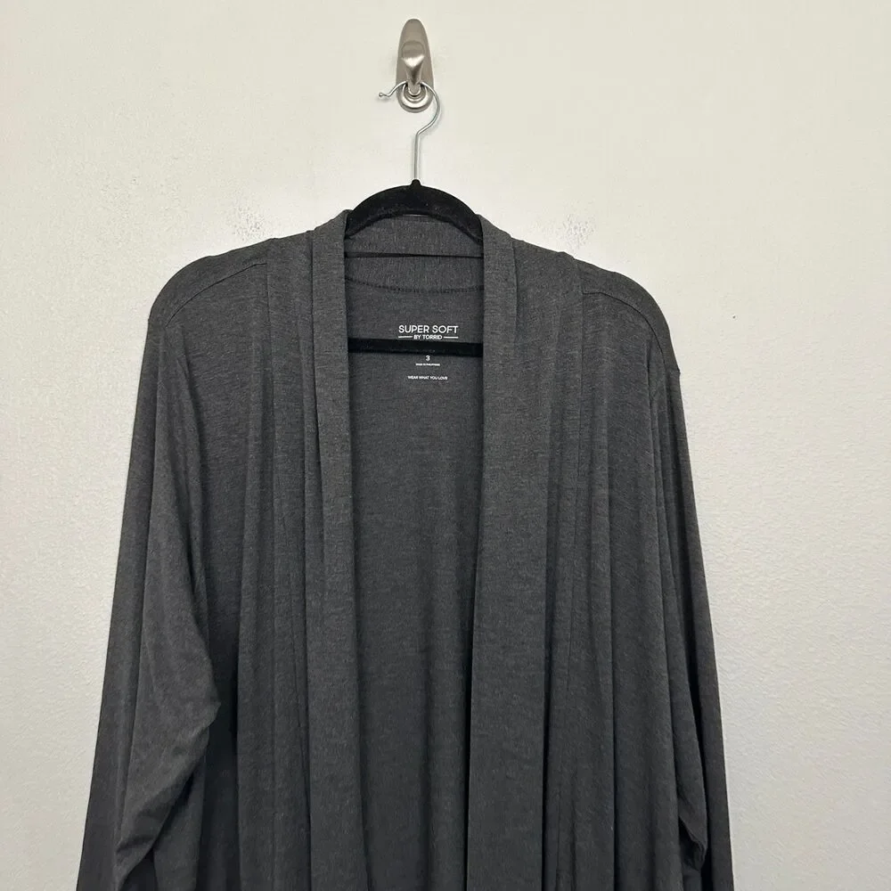 NWT Torrid Super Soft Open Front Duster Cardigan Gray Warterfall Long Women's 3X - Picture 2 of 9